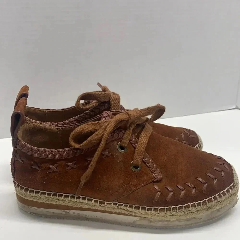 See by Chloe Espadrilles Sneakers Shoes Suede Whipstitch Trim Tan Brown Size 7